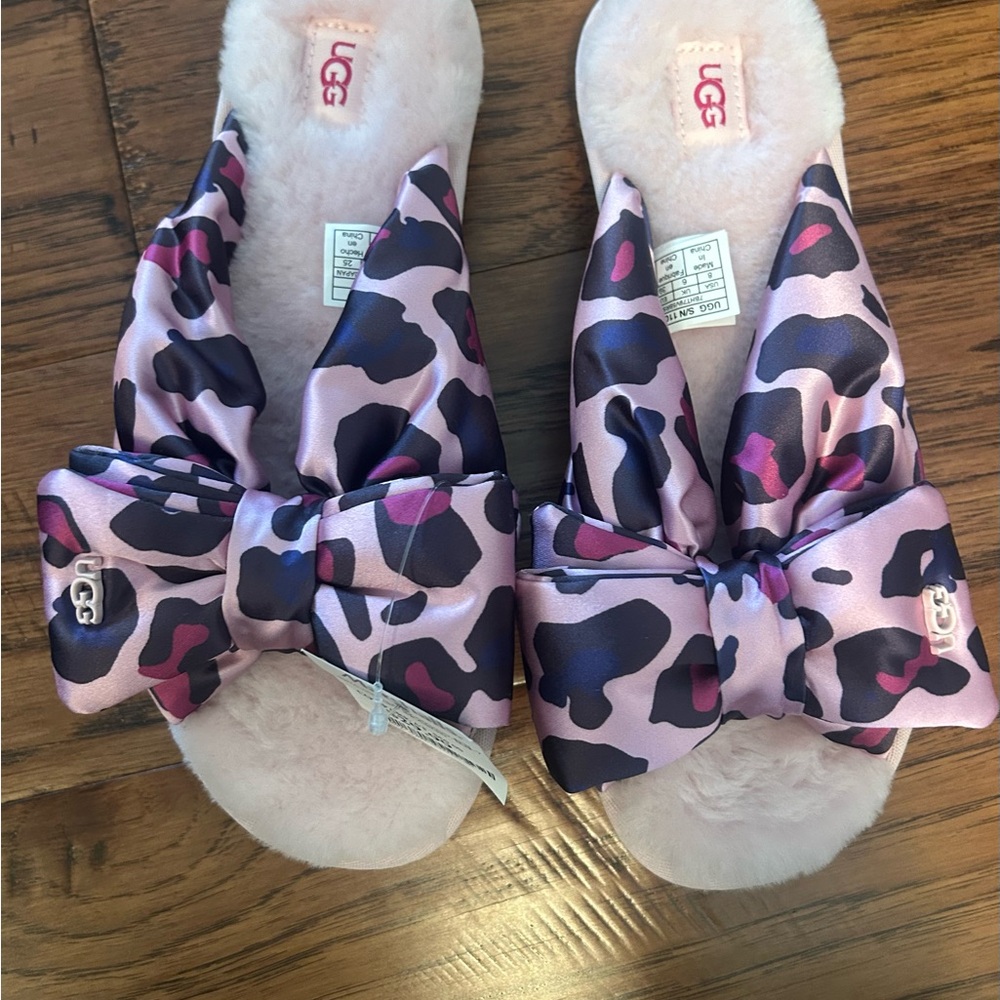 UGG Pink Leopard Print Bow Slippers